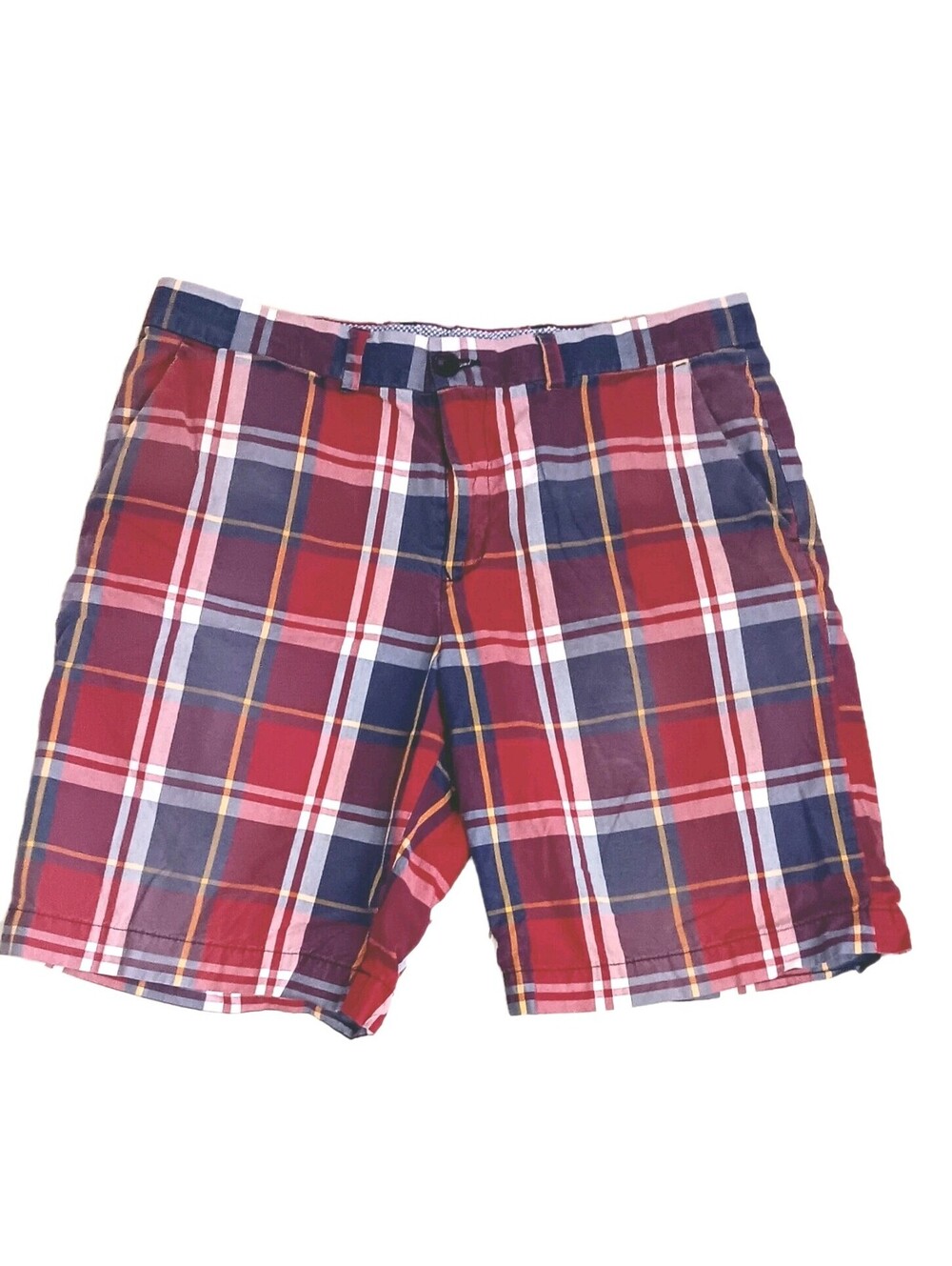 Tommy Hilfiger Men's 34 Shorts Red Blue Yellow Plaid Preppy Coastal Flat Front
